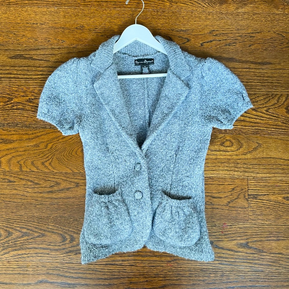 Wool blend button up sweater with shirt sleeves